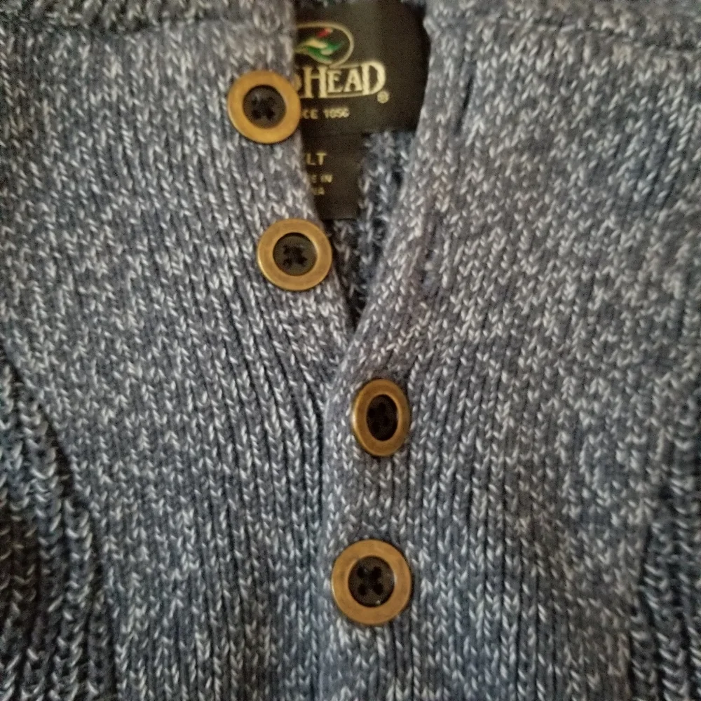 Red Head Blue Henley Pullover Knit Sweater‎ Long Sleeve Sweatshirt Size X…